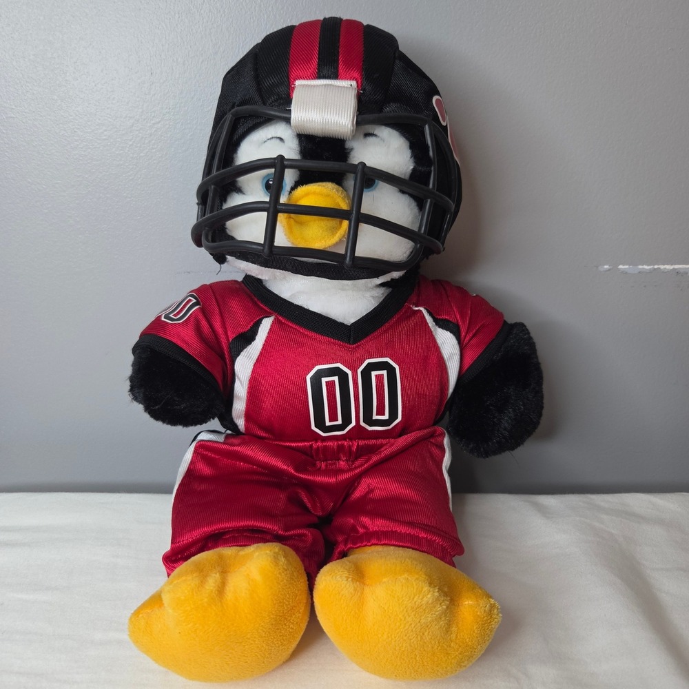 Build-A-Bear Penguin Plush 16" Football Player Red Jersey Black Helmet 2013 BABW